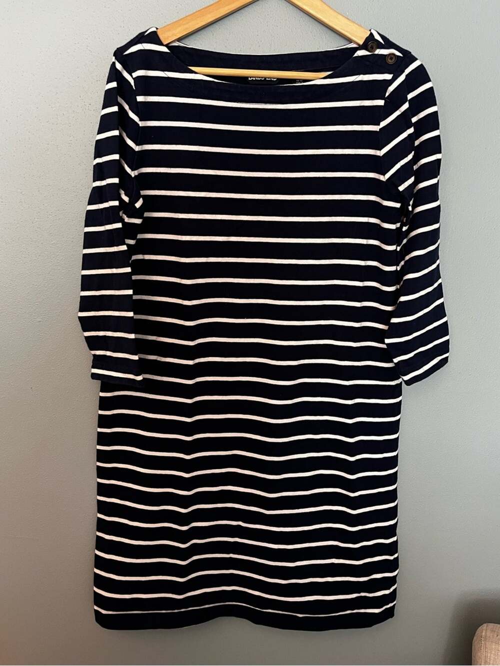 Lands' End Striped Long Sleeve Boatneck Dress